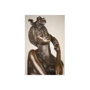 Young Girl Chatting on Phone Bronze Sculpture Figurine  