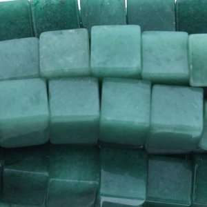  Beads   Green Aventurine : Cube with Big Hole Plain   10mm 