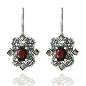  Sterling Silver Marcasite and Garnet Earrings: Jewelry