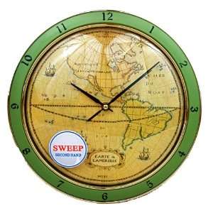  Old World Map Wall Clock with Quiet Sweep Second Hand 