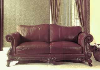 Real Full Leather Burgundy Brown Solid Wood Sofa Loveseat 2 Pc Living 