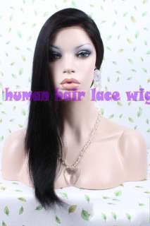 New 16 Silky Straight Lace Front Wig #1 Indian Remy Human Hair 100% 