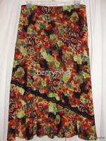BFS04~COLDWATER CREEK Colorful Garden Floral Elastic Waistband Skirt 