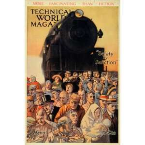 1913 Cover George Brahm Train Upset Crowd Tech World   Original Cover