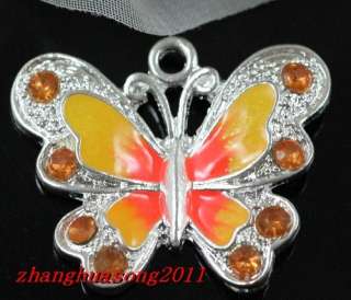 20Pcs Silver Plated Enamel Rhinestone Butterfly charms 8 Colors  