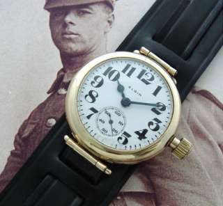 FINE Mens Old Antique WWI Era Flex Lug Elgin Trench Wrist Watch 