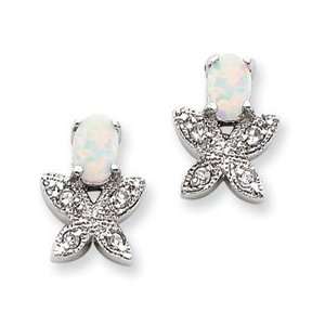   Sterling Silver Created Opal and CZ Butterfly Post Earrings Jewelry