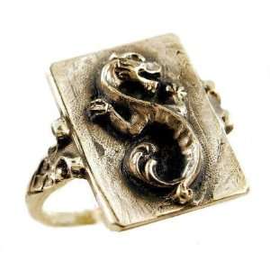   Sterling Silver Large Wingless Dragon Whimsy Ring (sz 6.5): Jewelry