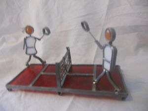   Table Ornament Tennis Court with 2 Players   Hand Crafted  