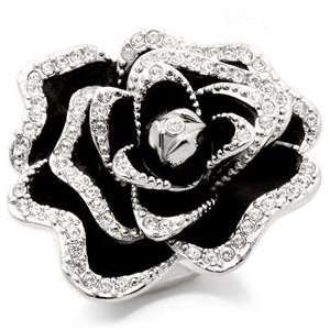    Silvertone Austrian Crystal Black Rose Ring Size 6 Jewelry