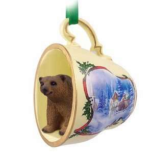  Brown Bear Sleigh Ride Tea Cup Christmas Ornament: Home 