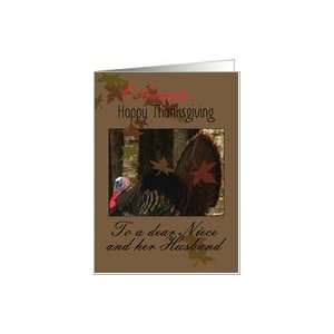  , Niece & Husband,Tom Turkey, Fanned Tail Feathers, Maple Leaves Card