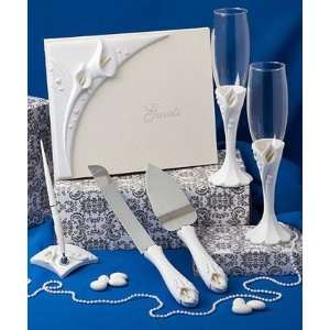  Wedding set book pen flutes cake set Calla Lily design 