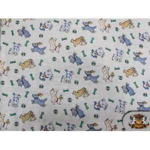   Printed Flannel Flannel Dogs Blue Beige / By the Yard: Everything Else