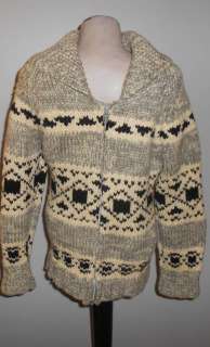 Vintage COWICHAN Shawl Collar Zip Front Cardigan Sweater S  