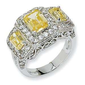  Three Stone Canary White CZ Ring in Sterling Silver 