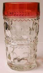   Crown Thumbprint Highball Glass Cranberry Flashed Pattern #4016  