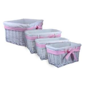  Set of 4 Matte White Willow Baskets w/ White Liner and 