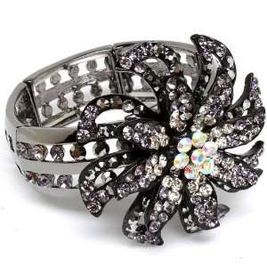 STRETCH BRACELET   Black Flower White Crystal Bracelet 
