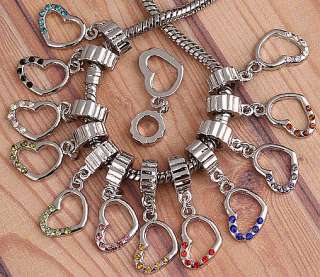 20 Silver Tone Crystal Charm Bead Fit Bracelet AA838  