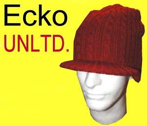 Wine ECKO UNLTD Cable Knit Visor WINTER Beanie CAP Hat  