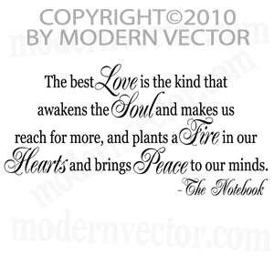 Notebook Movie Quote BEST LOVE Vinyl Wall Quote Decal  