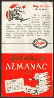 Reddy Kilowatt Almanac Western Mass Electric 8/1952  