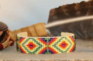 BEADED Buckskin Leather Native American Cuff Bracelet 8  