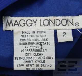 Maggy London Royal Blue Silk Jeweled One Shoulder Dress Size 2 NEW 