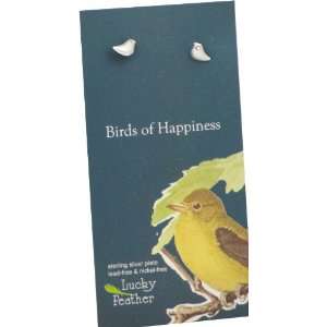 Lucky Feather Birds of Happiness Stud Earrings on Gift Card Sterling 