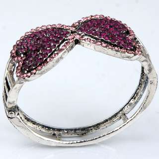 pink purple double heart love Tibet silver style vintage thin bangle 