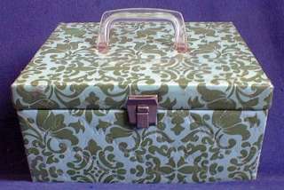 VINTAGE CASE SEWING MAKEUP TRAIN 60s QUILTED VINYL MOD WILD  
