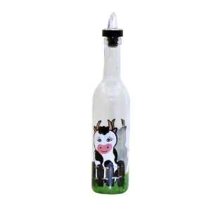 ArtisanStreets Cartoon Cow Pour Bottle. Hand Painted, Signed by 
