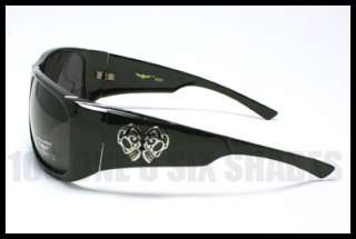 SKULL Logo Sunglasses Gangster Cholo Biker DARK BLACK  