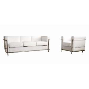  White Le Corbusier Petite Sofa and 1 Chair