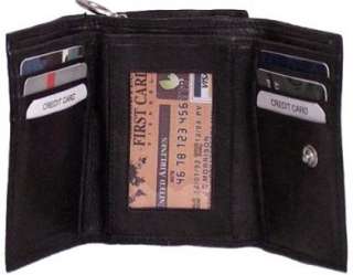 Genuine Lambskin Leather Ladies Trifold Wallet BLK#7083  