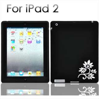 Black Silicone Case Cover With White Flower Pattern For iPad2 iPad 2 