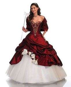 Quinceanera white/wine red full skirt Wedding Party evening Dress Prom 