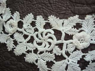 Antique Off White Irish Crochet Handmade Lace Collar 3D Roses Leaves 
