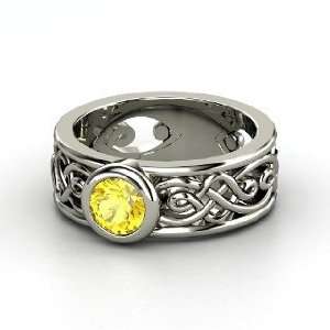  Alhambra Ring, Round Yellow Sapphire 14K White Gold Ring 