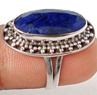 size 7 10cts BLUE SAPPHIRE OVAL 925 STERLING SILVER SOLITAIRE ARTISAN 