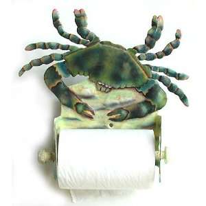   Metal Blue Crab Toilet Paper Holder   9 x 9 1/2 Kitchen & Dining