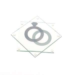 Artwedding Wedding Ring Motif Square Glass Coasters (Set of 6),White 