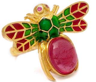 THAI RUBY BUTTERFLY MAGICAL HANDMADE 18K OLD GOLD RING  