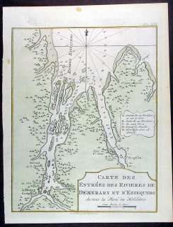 1773 Bellin Antique Map Pomeroon & Esquibo River Guyana  