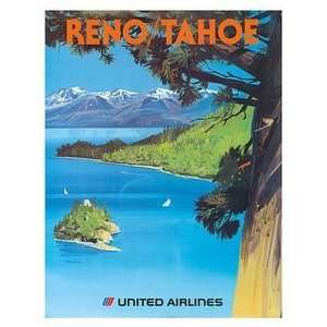  World Travel Poster United Airlines Reno Tahoe Lake and 