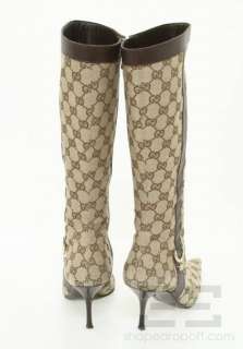 Gucci Tan Monogram Canvas & Leather Knee High Boots Size 8B  