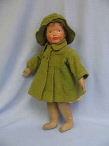 18 Rare c1920 Cloth KAMKINS GIRL Original Mohair Wig, Coat & Hat 
