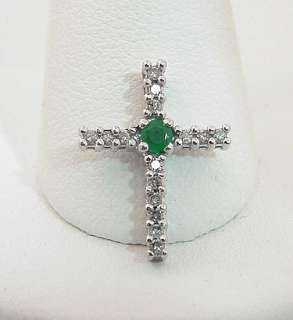 Sweet Estate 14K Wg Diamond & Emerald Cross Pendant  