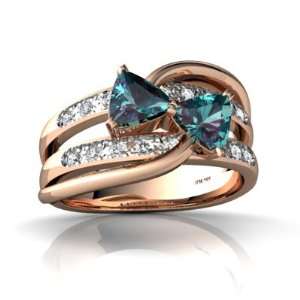    14k Rose Gold Trillion Created Alexandrite Ring Size 4: Jewelry
